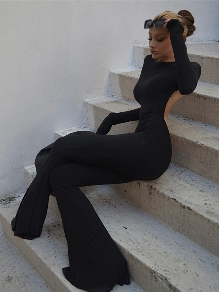 Flare Leg Backless Jumpsuit